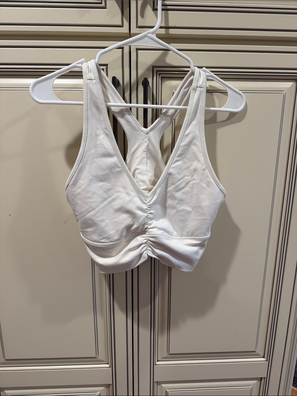 ALO Yoga Cream Ruched Racerback Sports Bra